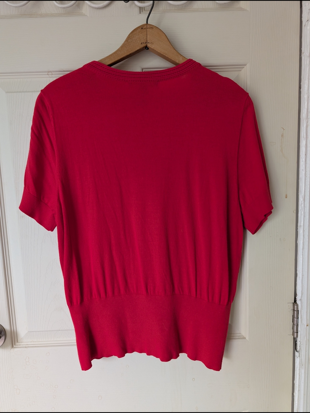White House Black Market Red Pink Short-Sleeve Button Top XL - Picture 7 of 8